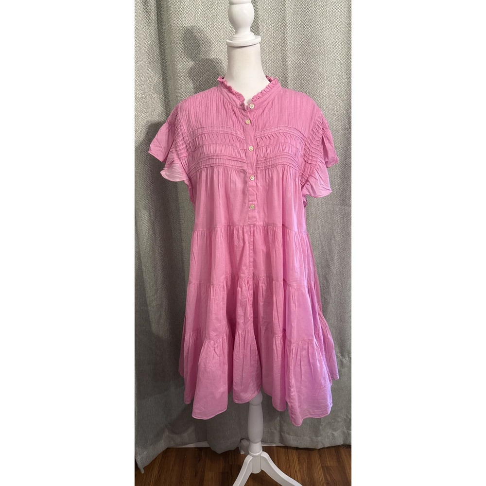 isabel marantz etoile dress Women's Size 42 Large Pink Cotton Tiered Mini Flaws